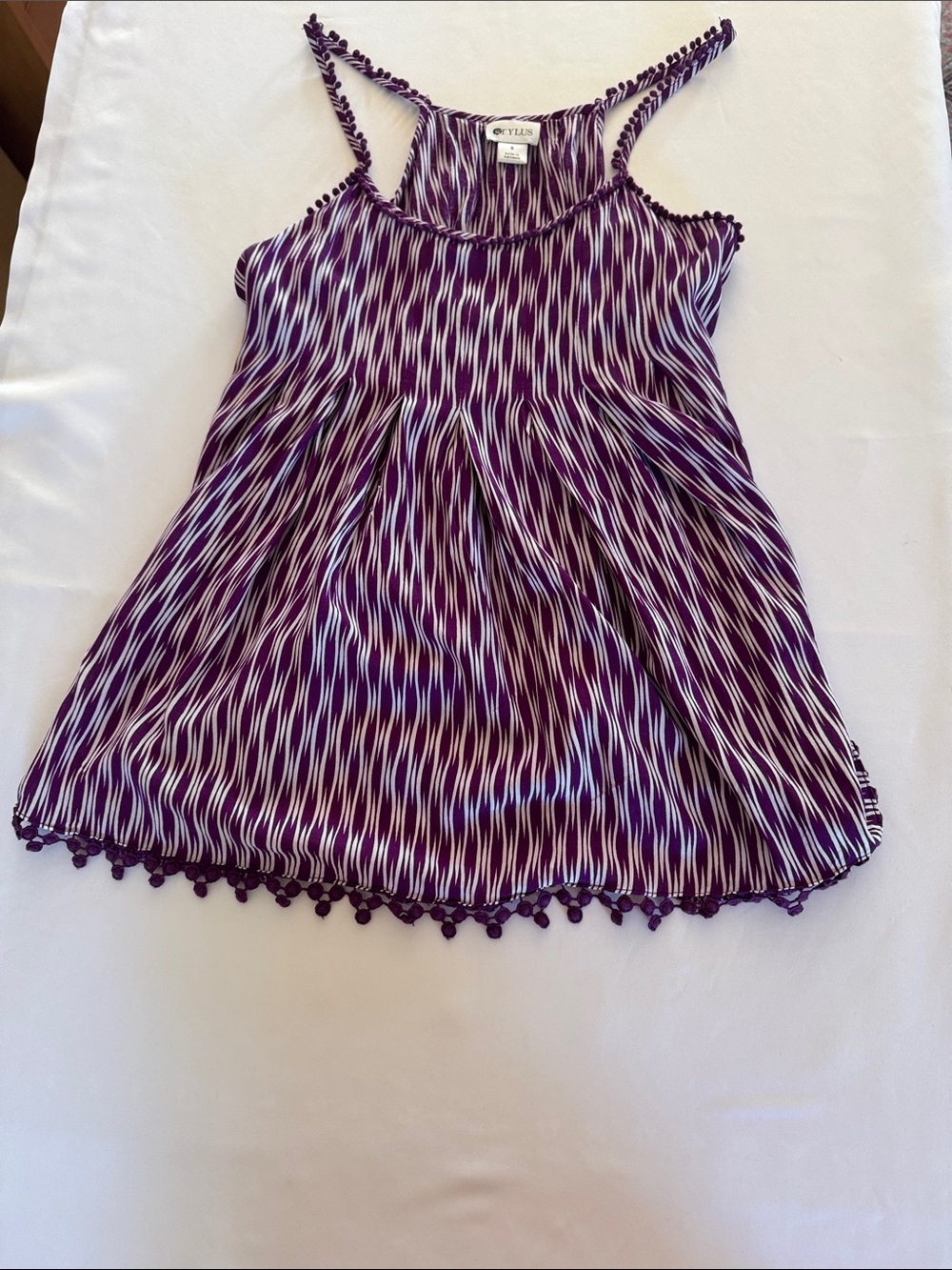 STYLUS Purple and White Patterned Spaghetti Strap Tank